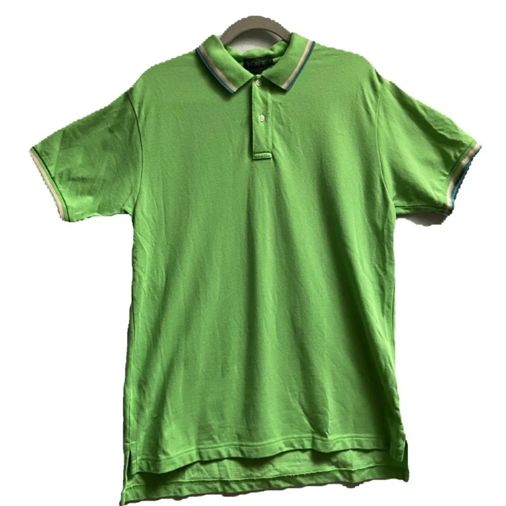 J. Crew Bright Green Striped Collar Polo Shirt L